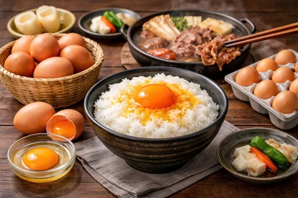 What benefits do raw eggs offer that make them a daily staple in Japanese meals?