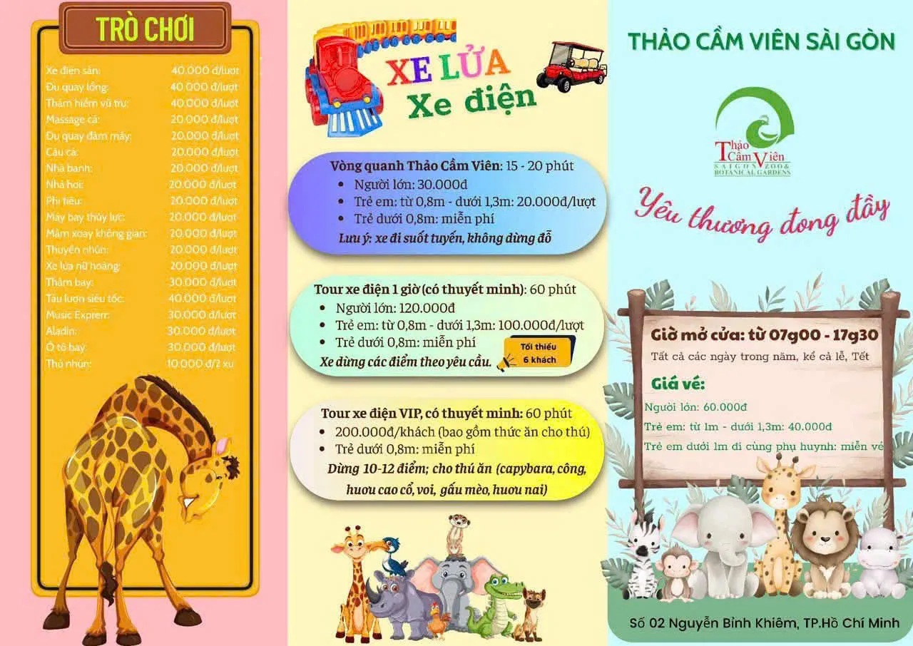 (Information on prices and timing of the games. Photo: FB. Thao Cam Vien - Sai gon Zoo & Botanical Gardens)